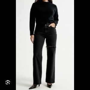 Abercrombie Curve love High Rise 90s Relaxed jeans in Black w/ Thigh Slash Sz 26